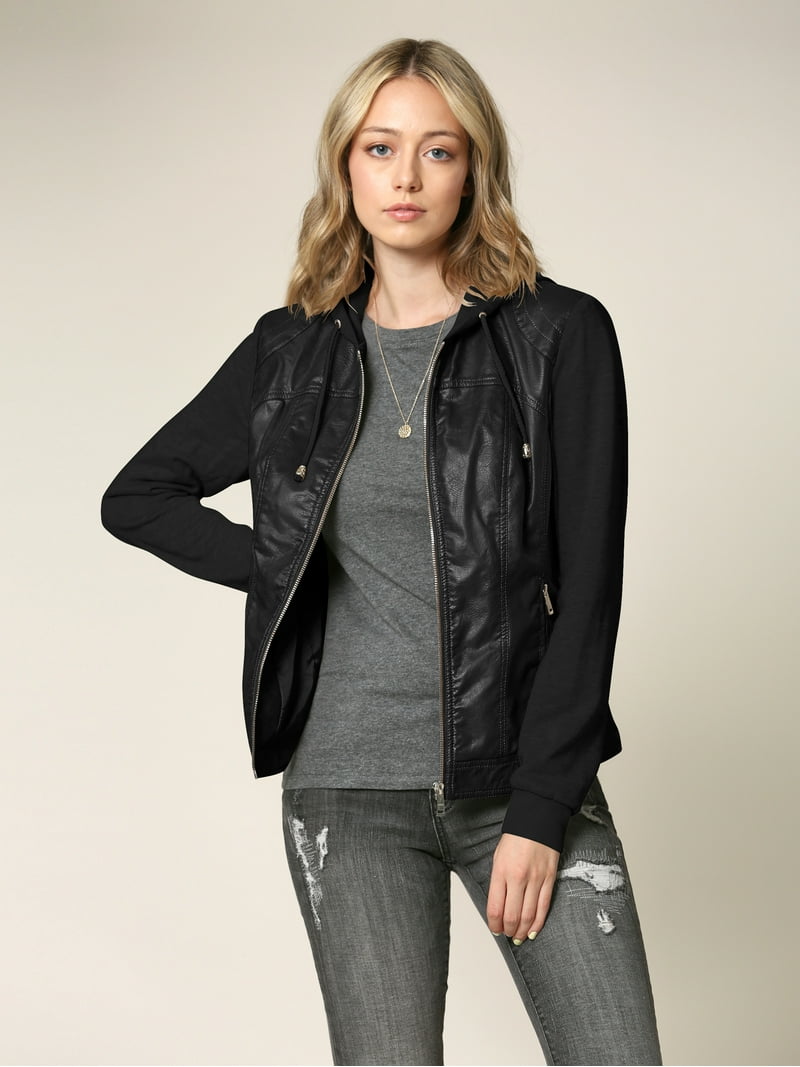 Made by Johnny Women's Faux Leather Zip Up Moto Biker Jacket