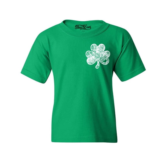 Shop4Ever Kids Small Distressed Shamrock Heart St. Patrick's Day Graphic Child's Youth T-Shirt X-Small Irish Green