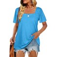 thumbnail image 4 of Vedolay T Shirt Women's Ruffle Sleeve Tops Summer Casual Blouse Crew Neck Solid Cute Tunic Shirt,H-Blue XL, 4 of 5