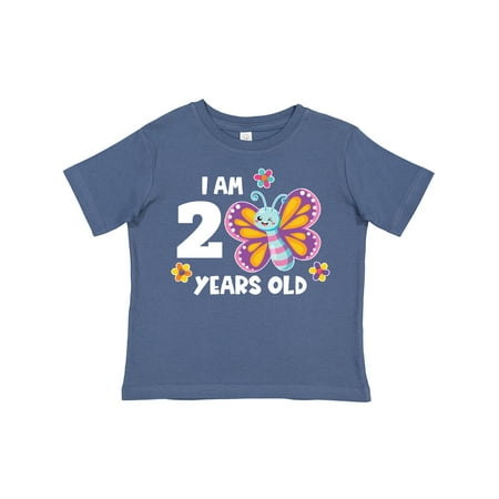 

Inktastic I Am 2 Years Old Cute Smiling Butterfly with Flowers Gift Toddler Toddler Girl T-Shirt