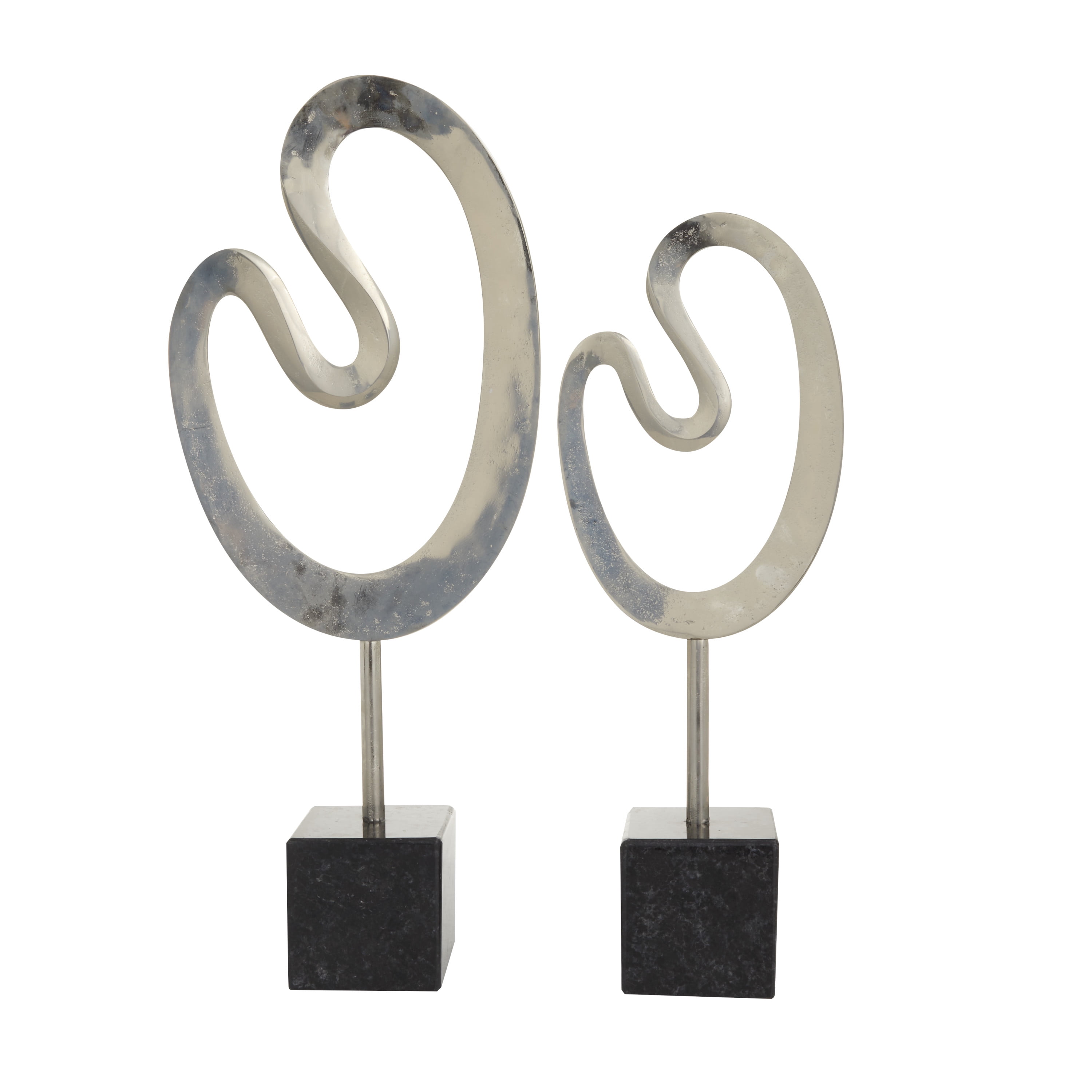 24", 21"H Silver Marble Abstract Sculpture with Black Base, by CosmoLiving by Cosmopolitan (2 Count)