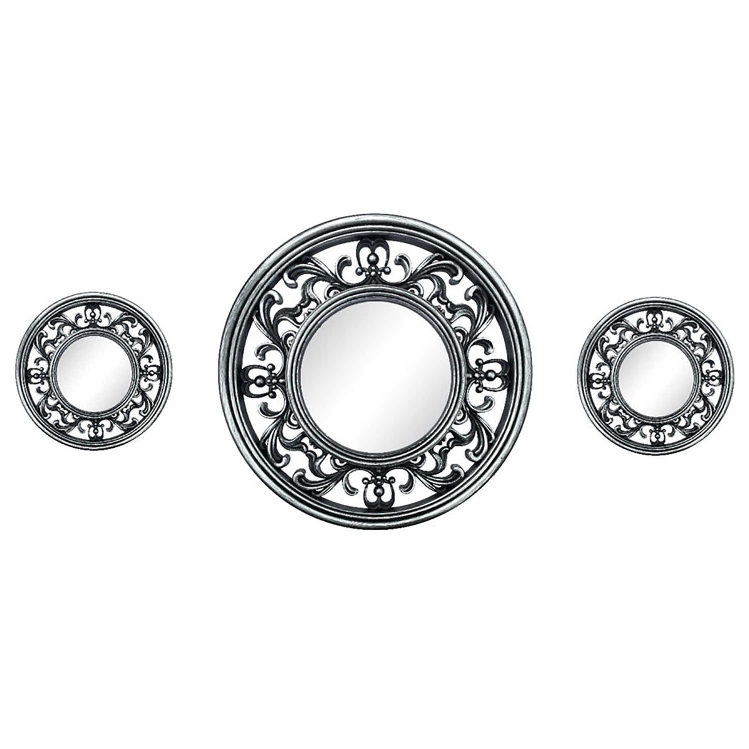 Premius 3Piece Decorative Mirror Set, Silver, 34x15 Inches Overall