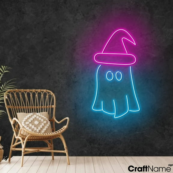 Craftnamesign Ghost Witch Hat Neon Sign Light Up Wall Art For Halloween Party Decor