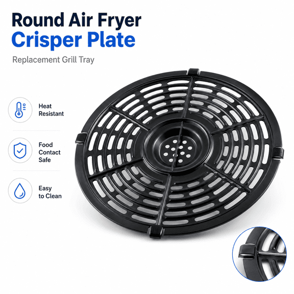 TAVENE 8.7'' 5QT Round Non-Stick Air Fryer Grill Pan for Power XL, Replacement Tray Rack Crisper Plate Grill Plate Parts Accessories, Dishwasher Safe