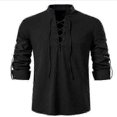 thumbnail image 4 of Mens Scottish Jacobite Ghillie Kilt Shirts Medieval Renaissance Pirate Costume Long Sleeve Lace Up Henley Shirt Men Camisas Xxl khaki XL, 4 of 4