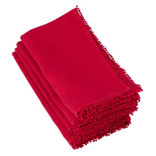 Saro Lifestyle 15062.R20S Serviette Carrée 20 Po. Design Pompon - Rouge, Ensemble de 4
