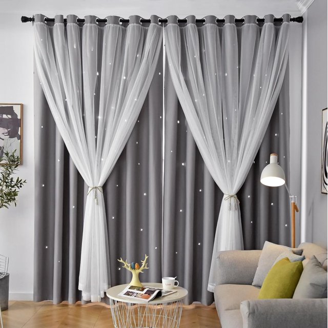 Rideaux à Étoiles à Double Couche pour Enfants, Rideaux d'Extérieur pour Chambre de Bébé, Rideaux à Oeillets, Panneaux Longs, Rideaux L x H ( of )