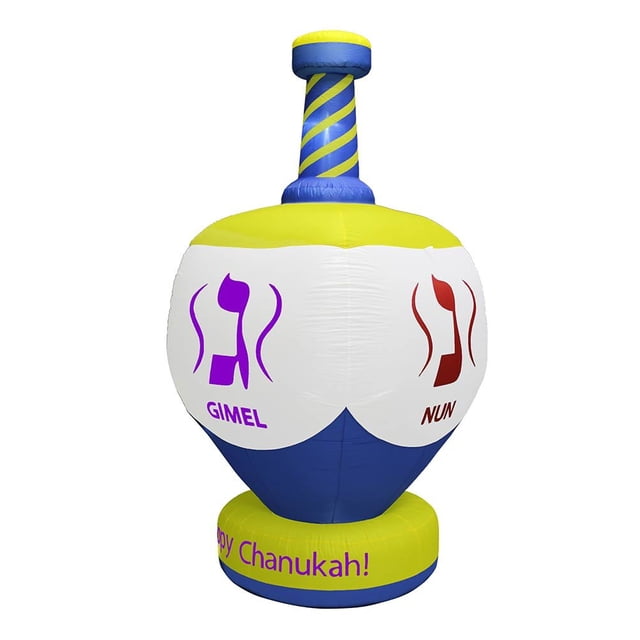 Zion Judaica Césped inflable Jumbo Hanukkah Dreidel decoración navideña para interiores y exteriores con luces LED brillantes nocturnas - 8' de alto
