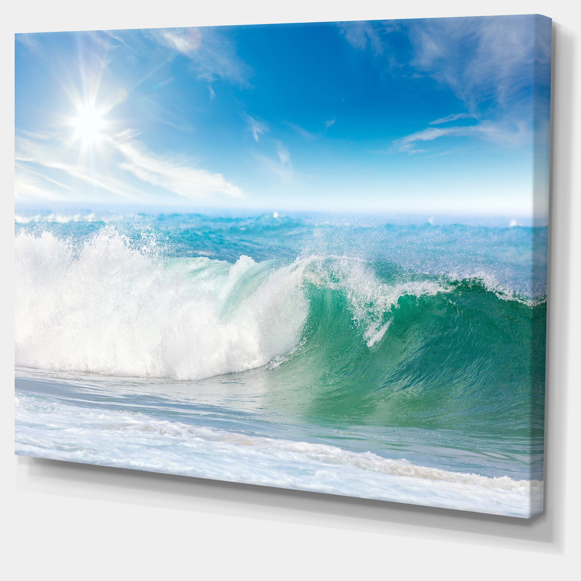 Designart 'White and Blue Waves under Sun ' Seascape Canvas Art Print