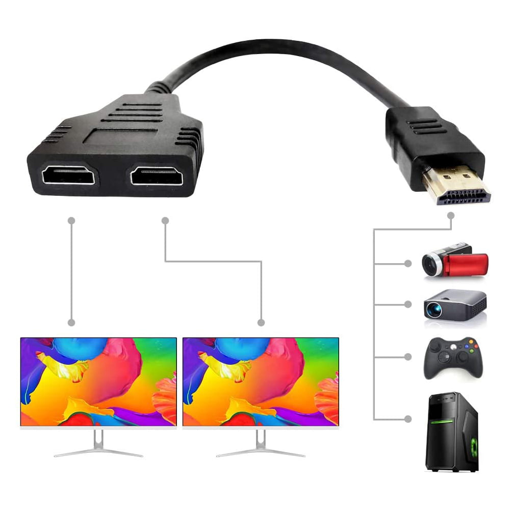 Hvad er der galt indeks Ved daggry HDMI Cable - HDMI Splitter 1 in 2 Out/HDMI Splitter Adapter Cable HDMI Male  to Dual HDMI Female 1 to 2 Way, Support Two TVs at The Same Time, Signal  One in,Two