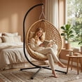 thumbnail image 6 of Folding PE Rattan Hanging Egg Chair with Stand, Yellow Indoor & Outdoor Hammock Swing Basket Chair, Aluminum Steel Frame for Patio, Balcony, Backyard, Bedroom, 6 of 7