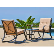 SOLAURA 3 Pieces Outdoor Bistro Set Patio Brown Metal Rocking Chairs