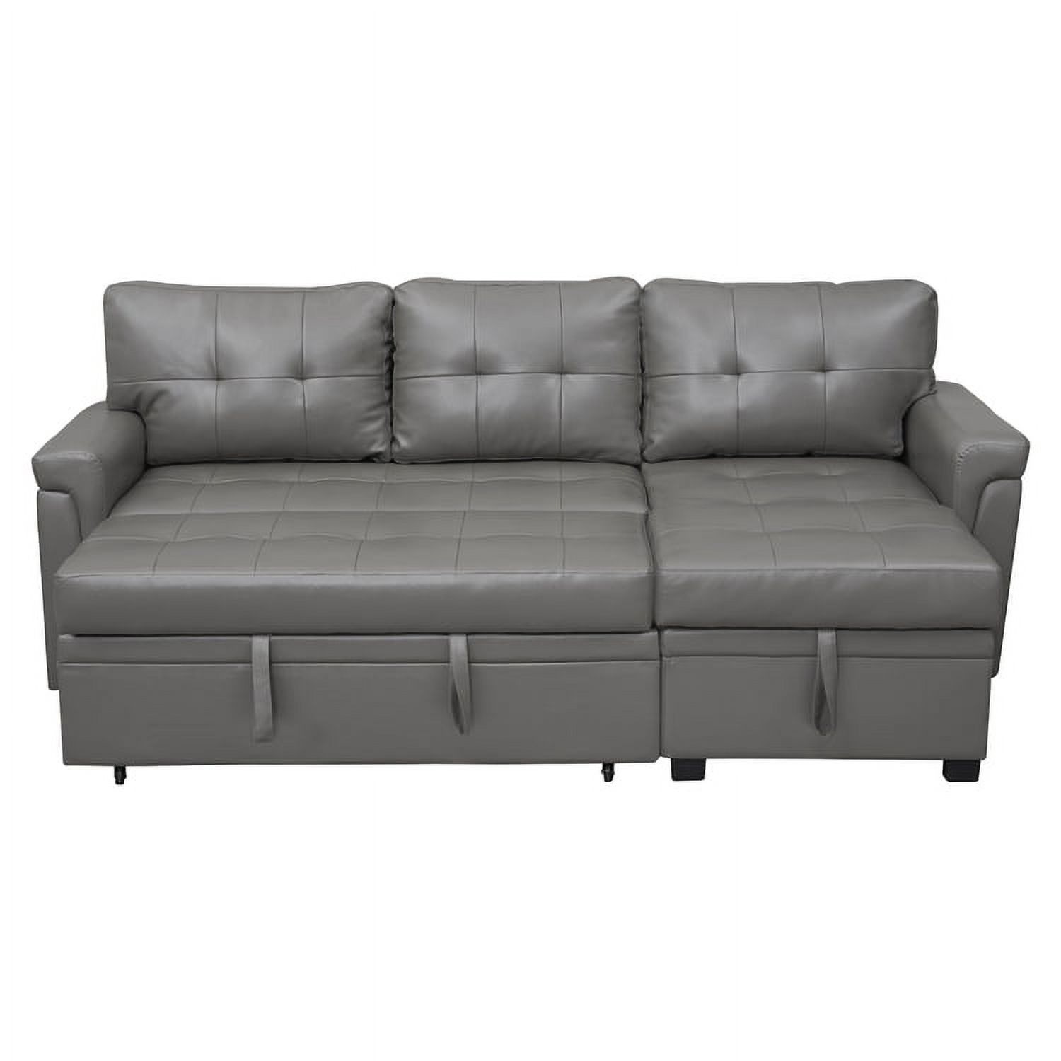 78 in. W Convertible Sleeper Sectional Sofa, L Shaped Couch for Small Space Living Room, Storage Chaise, L Shaped Pull Out Sofa - Gray,Air Leather