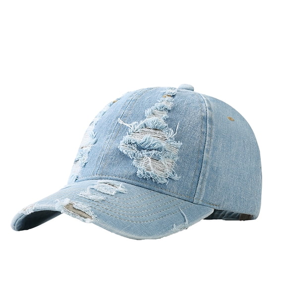 Distressed Denim Baseball Cap with Ripped Detail, Unisex Adjustable Vintage Hat, Casual Outdoor Sun Headwear