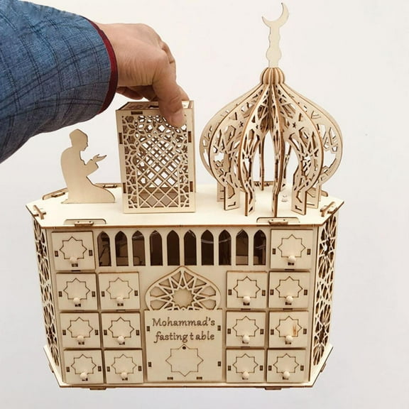 Ramadan Calendar Calendar with Drawers ,Creative DIY Wooden Crafts Home Decoration, for Kids Eid Gifts, Easy to Assemble