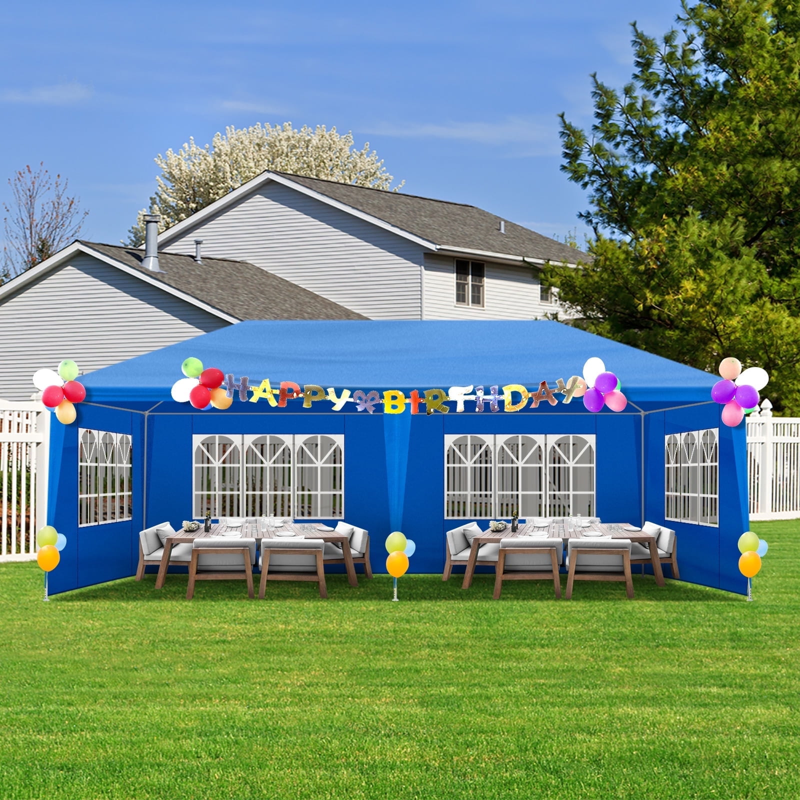 10 x20 Outdoor Party Tent with 6 Removable Sidewalls Waterproof Canopy with Windows Heavy-Duty PE Cloth Wedding Gazebo for Backyard Events Commercial Markets Blue