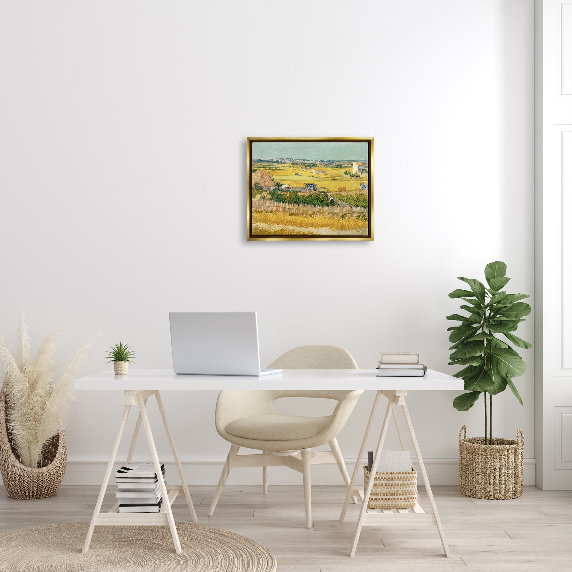Stupell Industries The Harvest Vincent van Gogh Classic Painting Painting Metallic Gold Floating Framed Canvas Print Wall Art, Design by one1000paintings