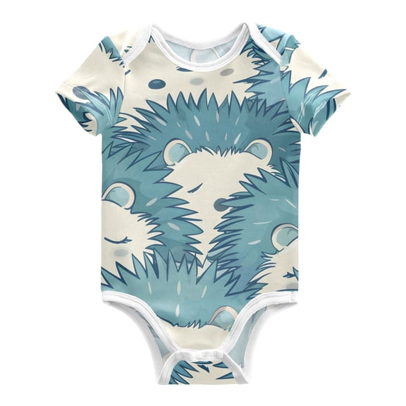 Sleeping Blue Hedgehogs Pure Cotton Bodysuit Short Sleeve Pajamas One-Piece Romper Unisex 3 Months