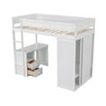 thumbnail image 6 of Euroco Wood Twin Size Loft Bed with Desk and Wardrobe, Built-in Desk with 2 Drawers, Big Wardrobe with Sliding Door and Clothes Hanger for Kids Teens Adults, White, 6 of 16