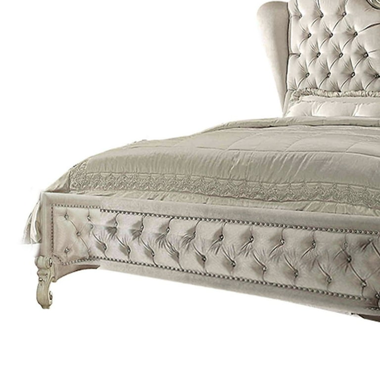 ACME Versailles Vintage-Style Queen Bed, Bone White/Ivory Velvet
