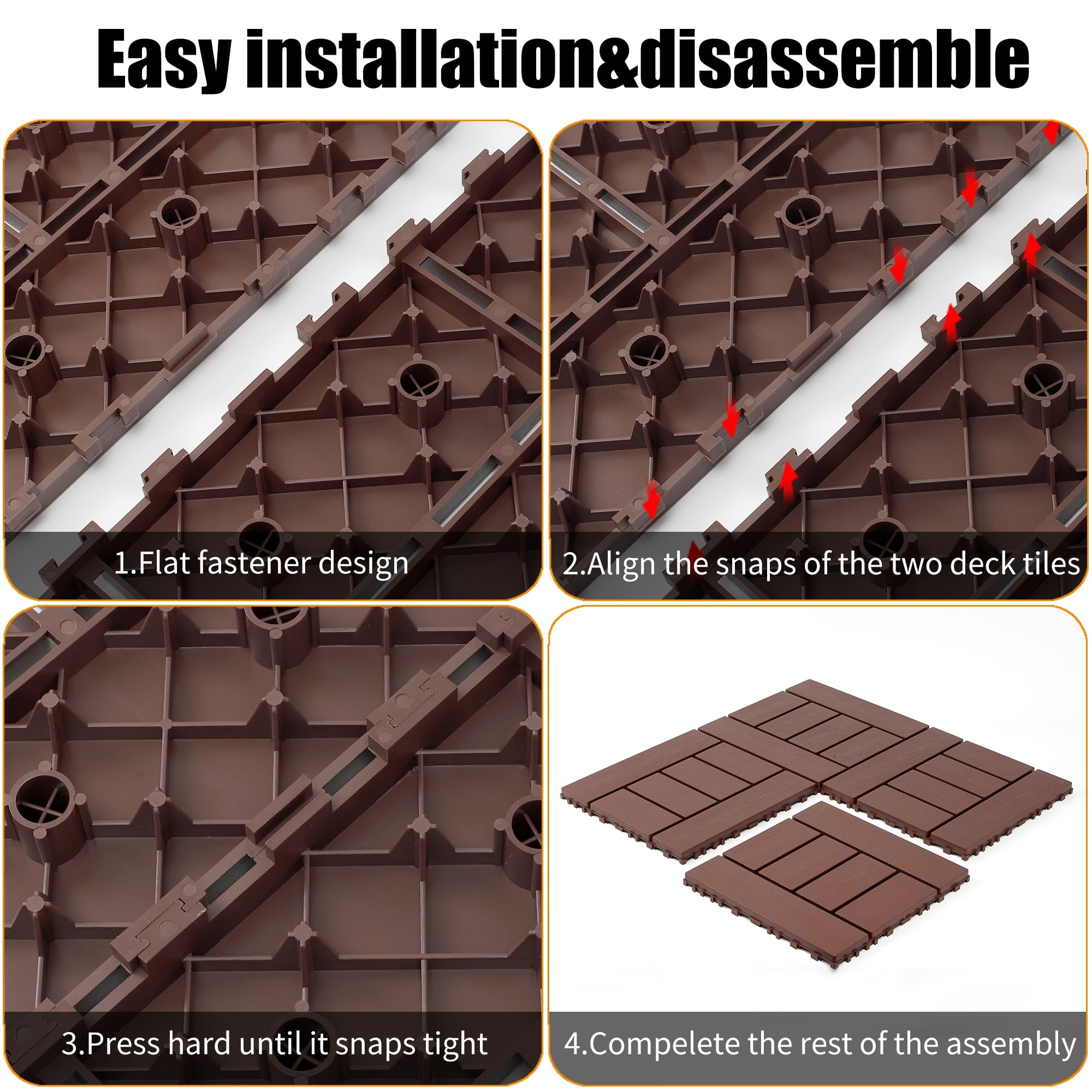 Interlocking Deck Tiles 12x12 Inch Outdoor Flooring, Waterproof PP Patio Floor Tiles DIY