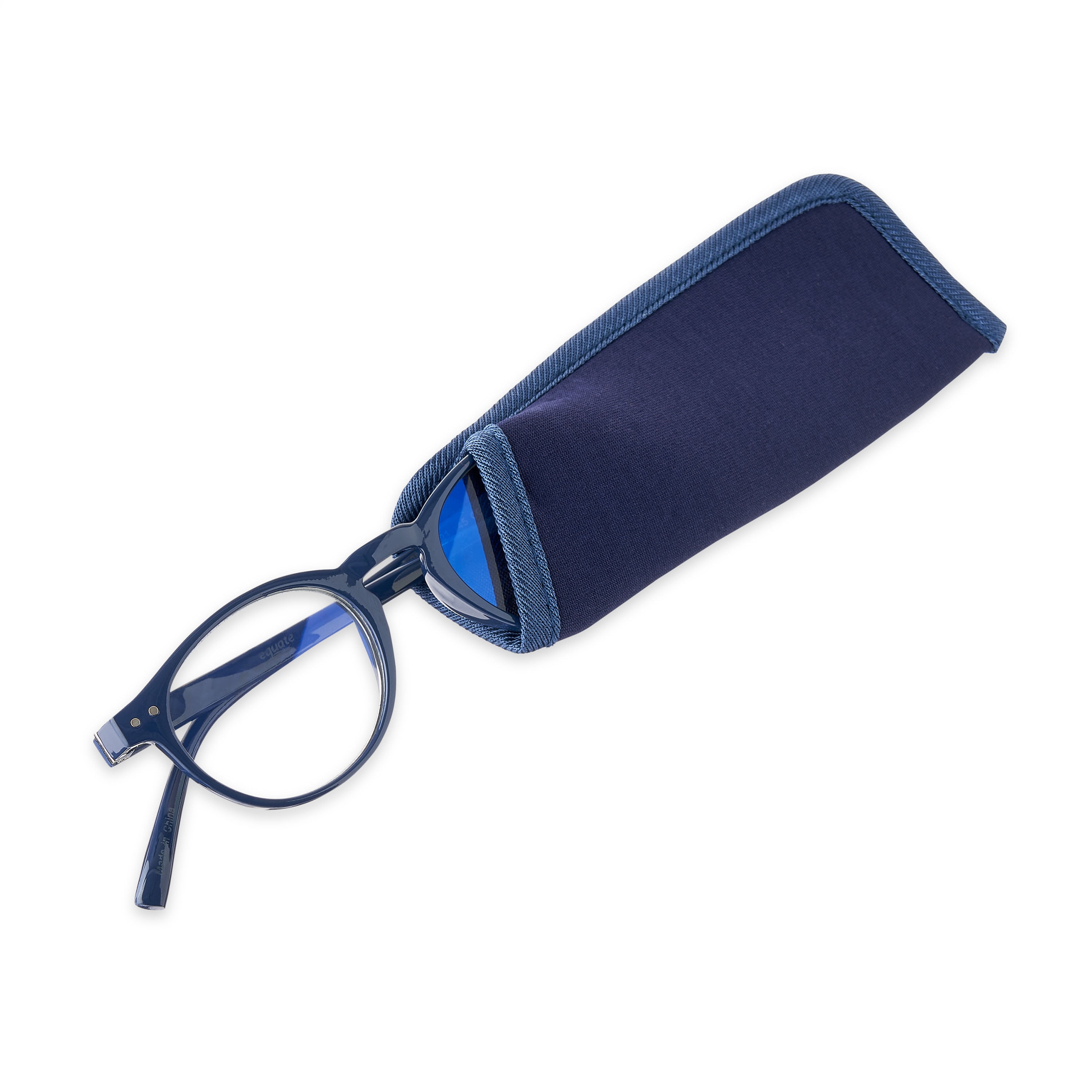 Equate Unisex Kai Bluelight Readers with Case, Navy, +1.25