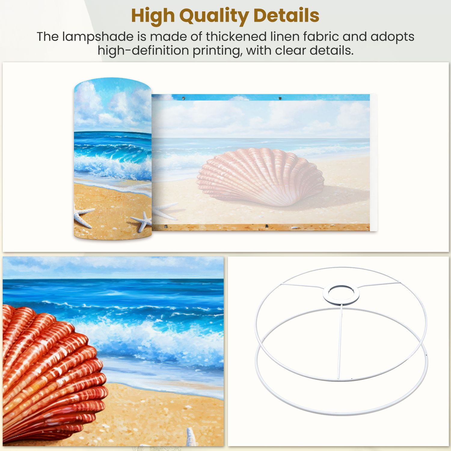 Lampshades 2 Pack Blue Beach Seashell Coastal Ocean Colorful Sea Skyline Wave Sand 13"x13"x10" Light Shade for Table Lamps Floor Lamps Drum Lamp Shades Lampshade Replacement Easy Assembly
