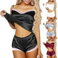 thumbnail image 6 of Women 2 Piece Pajamas Set Colorblock Satin Soft Nightshirt Camisole Top and Shorts Sleeveless Homewear Outfits (S, White), 6 of 6