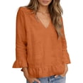 thumbnail image 2 of Womens Shirts Linen Summer Ruffle Long Sleeve V Neck Casual Loose Comfy Work Blouses Tee Shirt, 2 of 6