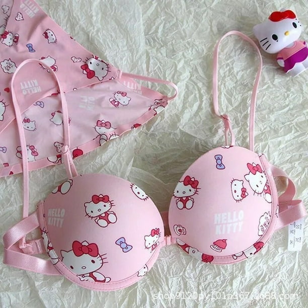 Cartoon Sanrio Hello Kitty Sexy Push Up Underwear Bra Japanese Style Girl Strapless Non-Slip Sweet Underwear Pure Lust Underwear