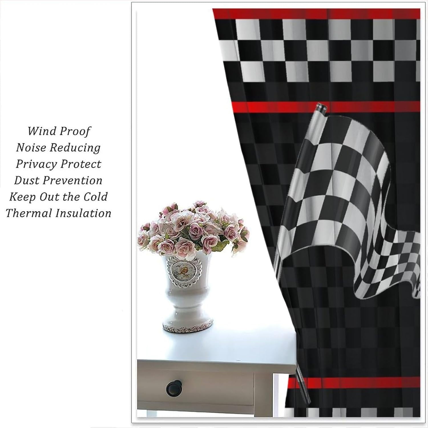 Tire Tracks Curtains Abstract Dirt Bike Tire Marks Black White Art Print for Boys Bedroom Bathroom Decor Rod Pocket Blackout Window Drapes 2 Panels 42x63in