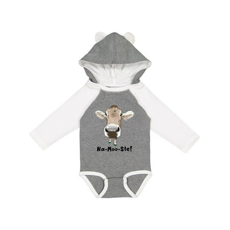 

Inktastic Na-Moo-Ste! Cute Brown Holstein Cow Gift Baby Boy or Baby Girl Long Sleeve Bodysuit