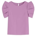 thumbnail image 4 of Delayuji Women's Short Puff Sleeve Women's Round Neck Short Puff Sleeve Blouse Tops Womens Tops Summer Puff Sleeve Tshirts Purple M Nylon,Spandex Short Sleeve Shirts for Women, 4 of 4