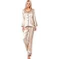 thumbnail image 3 of Women's Pyjama Set Long Sleeve Pyjamas Silk Satin Pjs Soft Button Down Sleepwear Set Loungewear, 3 of 5