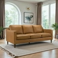 thumbnail image 5 of Mid Century Modern Tan Leather Sofa: Organic Leather, Solid Wood, Easy to Clean for Kids & Pets, 5 of 10