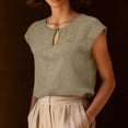 thumbnail image 4 of Women's Summer Solid Color Cotton Linen Casual V Neck Tank Tops Cap Sleeve Loose Fit Blouses Tunic Shirts Khaki, 4 of 8