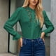 thumbnail image 3 of Camisa de manga larga verde oscuro hueca con detalle de botonadura sencilla, talla S Blusa de encaje con volantes retro, 3 of 6