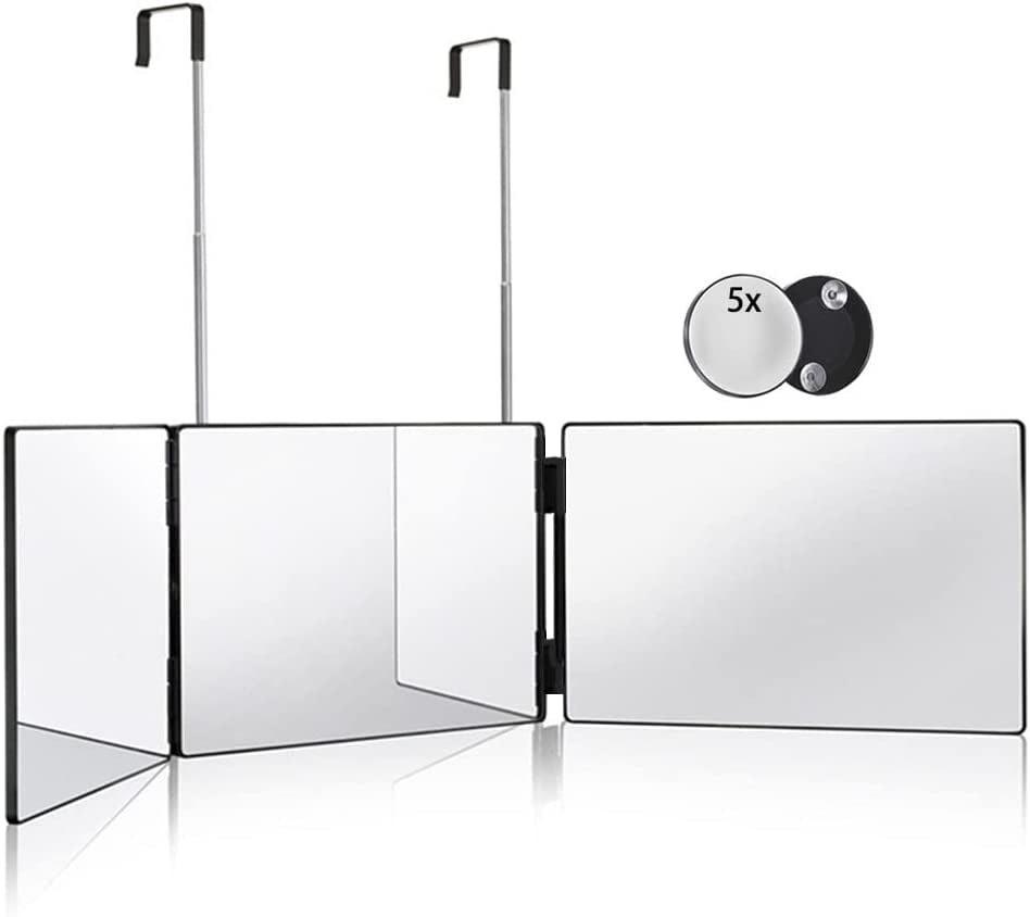 3 Way Mirror and 5X Magnifying Mirror, 360°Tri Fold Mirror for Makeup