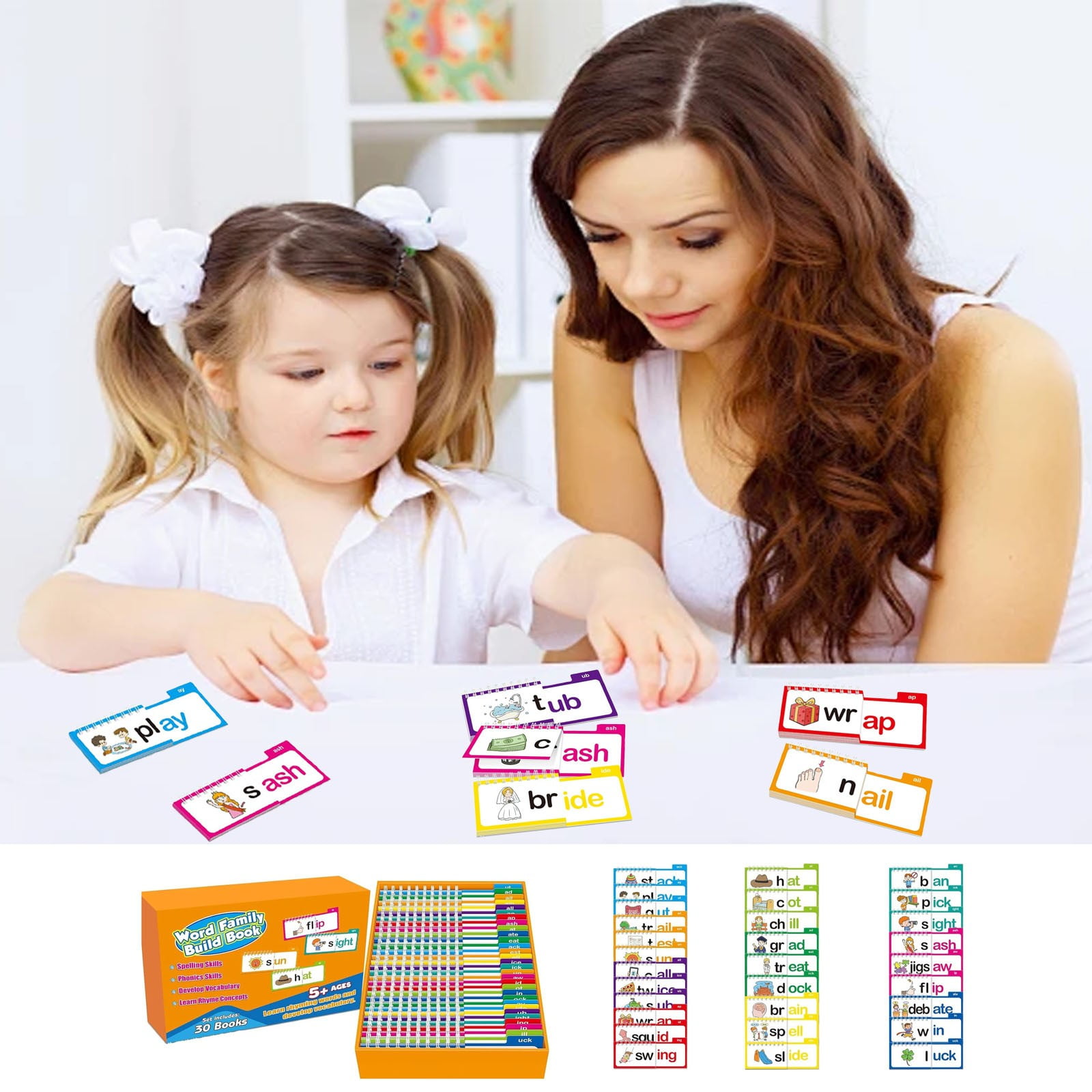 30 Read and Rhyme Flip Books,Word Family Build Book,Learn to Read Phonics Flash Cards,Sight Words Flash Cards for Classroom Homeschool Preschool Learning Activity