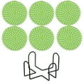 thumbnail image 3 of Woven Round Cotton Placemats, Green Non Slip Heat Insulation Table Coasters and Trivets with Storage Holder, Washable Double Sided Tabletop Protection Set, 3 of 7