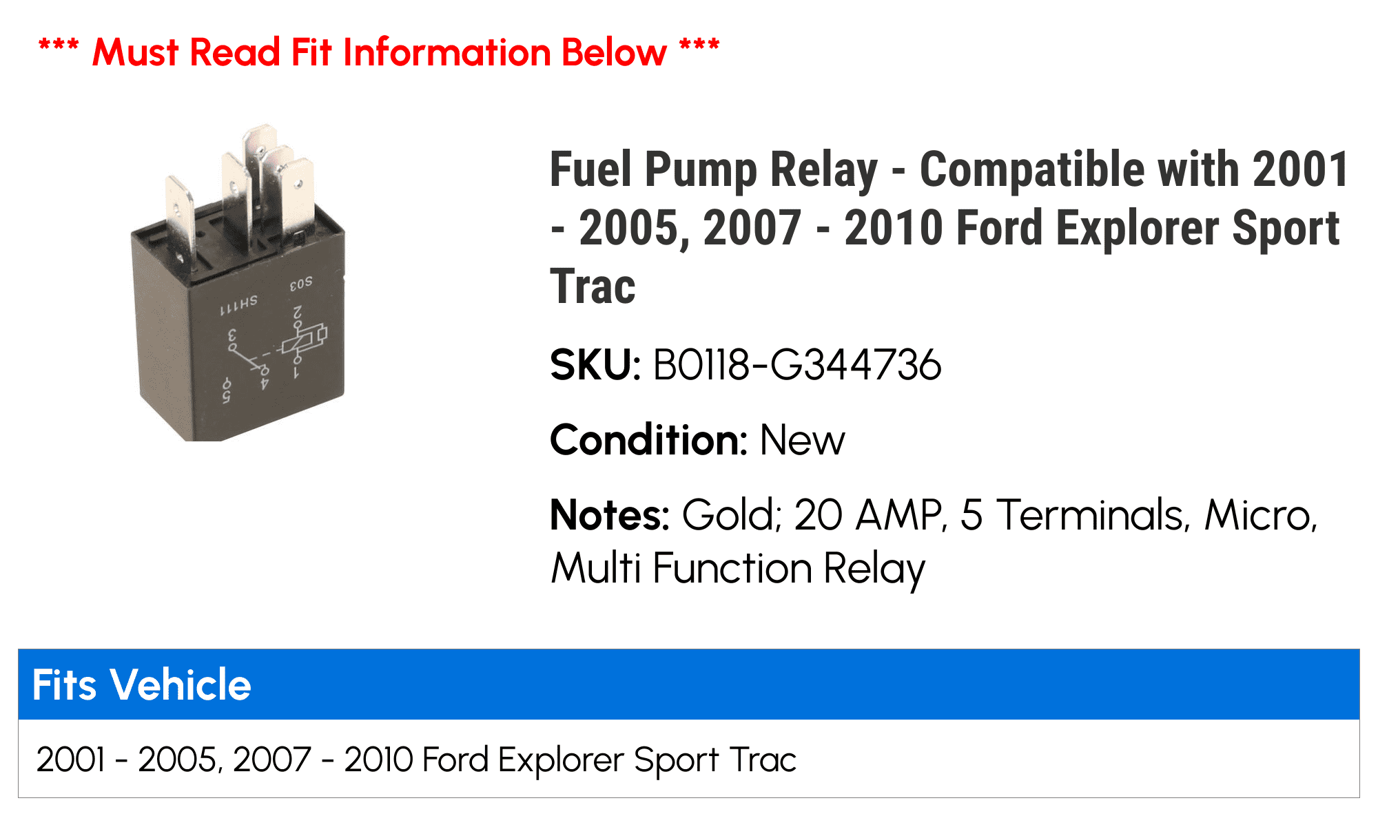 02 Ford Explorer Fuel Pump Relay Offer