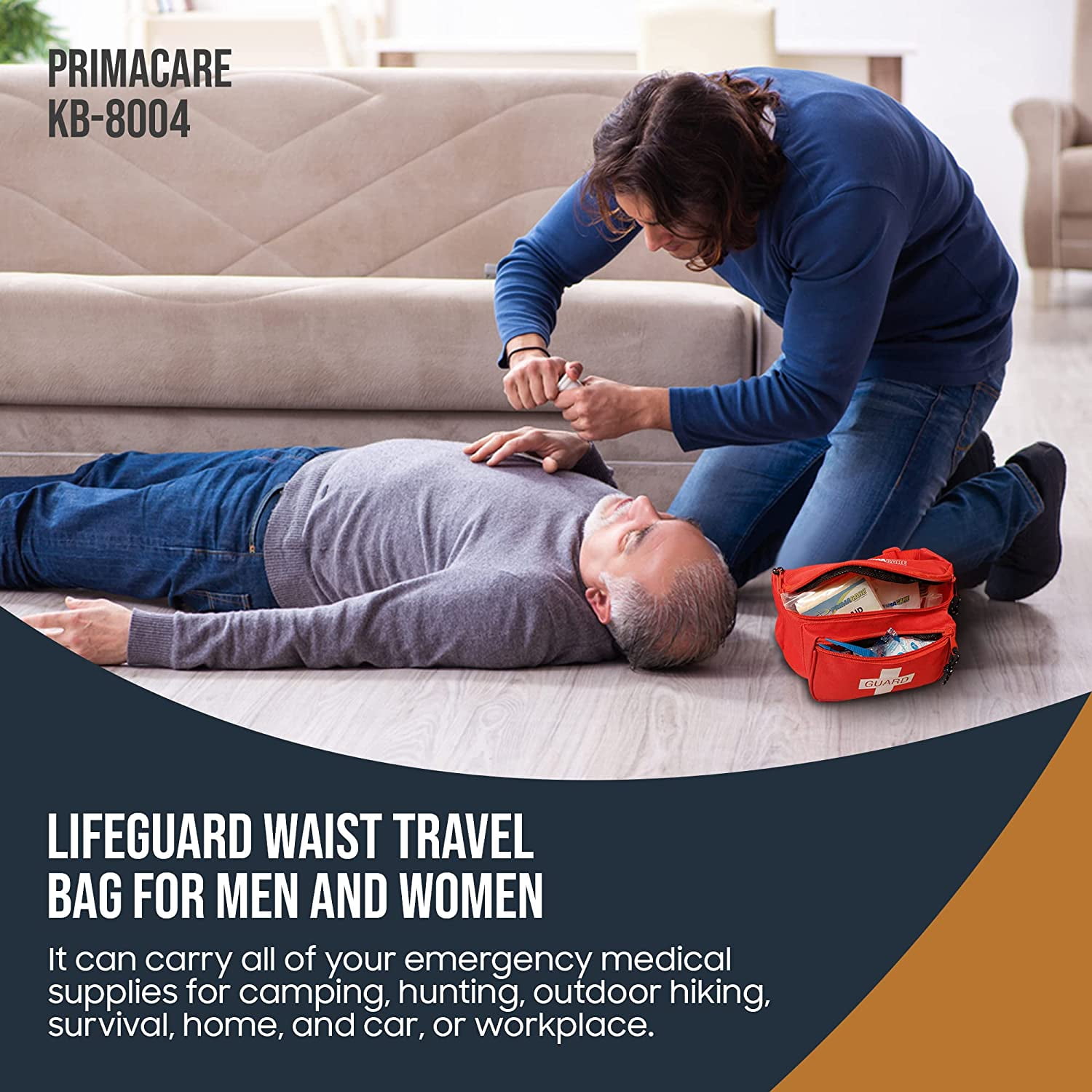 Primacare KB-8004-3 First Aid Empty Fanny Pack with 3 Pockets, Red, 8" x 2" x 6", Pack of 3 Fanny Packs