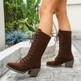 thumbnail image 4 of Willtoo Women's Mid Calf Boots Retro Chunky High Heel Long Booties Fashion Faux Suede Casual Pointed Toe Shoes Lace Up Anti-Slip Dress Comfortable Fall Winter Boots, 4 of 5
