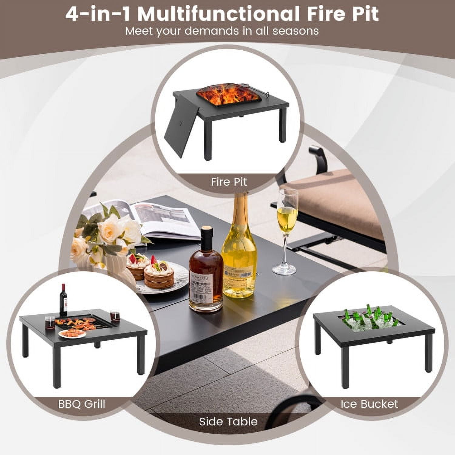 Aimee Lii 5 Pieces Patio Rocking Chairs Set, Outdoor Patio Furniture Set with 4-in-1 Fire Pit Table and Fire Poker Aimee Lii 5 Pieces Patio Rocking Chairs Set, Outdoor Patio Furniture Set with 4-in-1 Fire Pit Table and Fire Poker