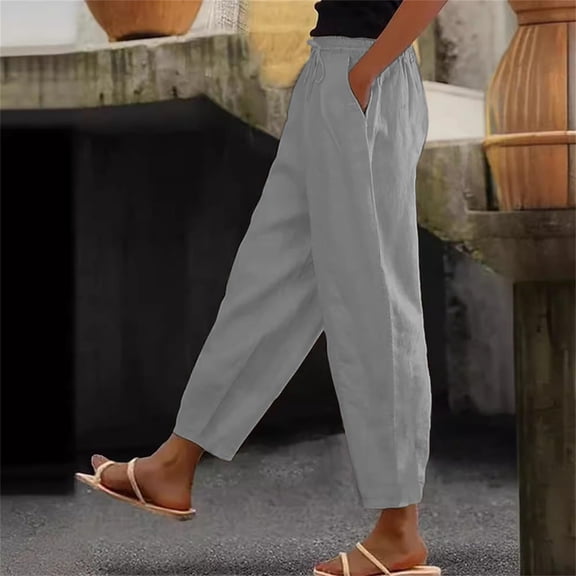Blmnix Trousers Pants for Women Cotton Pants Palazzo Plus Size Trousers High Ankle Wide-Leg Gray Trouser Jeans for Women,XXL