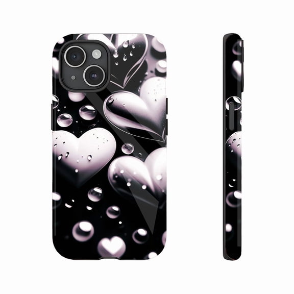 Valentine's Day Gifts Metallic Heart - Shaped Phone Case with Waterdrop Design for Couples Lovers Compatible with iPhone 11/12/13/14/15/16 (Pro Max/Plus)