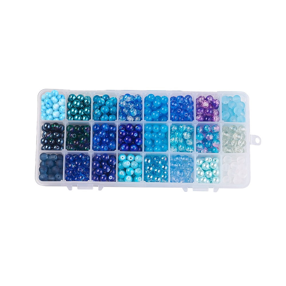 24 Color Imitation Pearl & Crackle & Transparent & Opaque Glass Beads Round Gradient Color Blue 8~8.5mm Hole: 1.3~1.6mm about 30Pcs/color 720Pcs/box