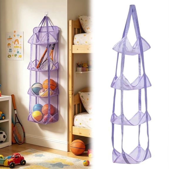 Gytml 4-Tier Stuffed Animal Hanging Storage Net, Hanging Wall Mesh Toy Organizer, 4-Pocket Hanging Hammock For Plush Toys & Room(Purple-110Cm)