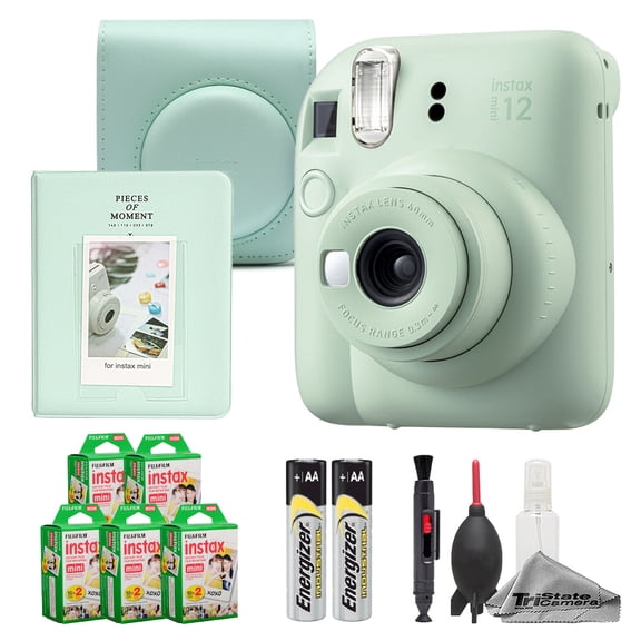 Fujifilm Instax Mini 12 Camera (Mint Green)   Case   Instax Mini Instant Film (100 Sheets)   Cleaning Kit   Mini Photo Album