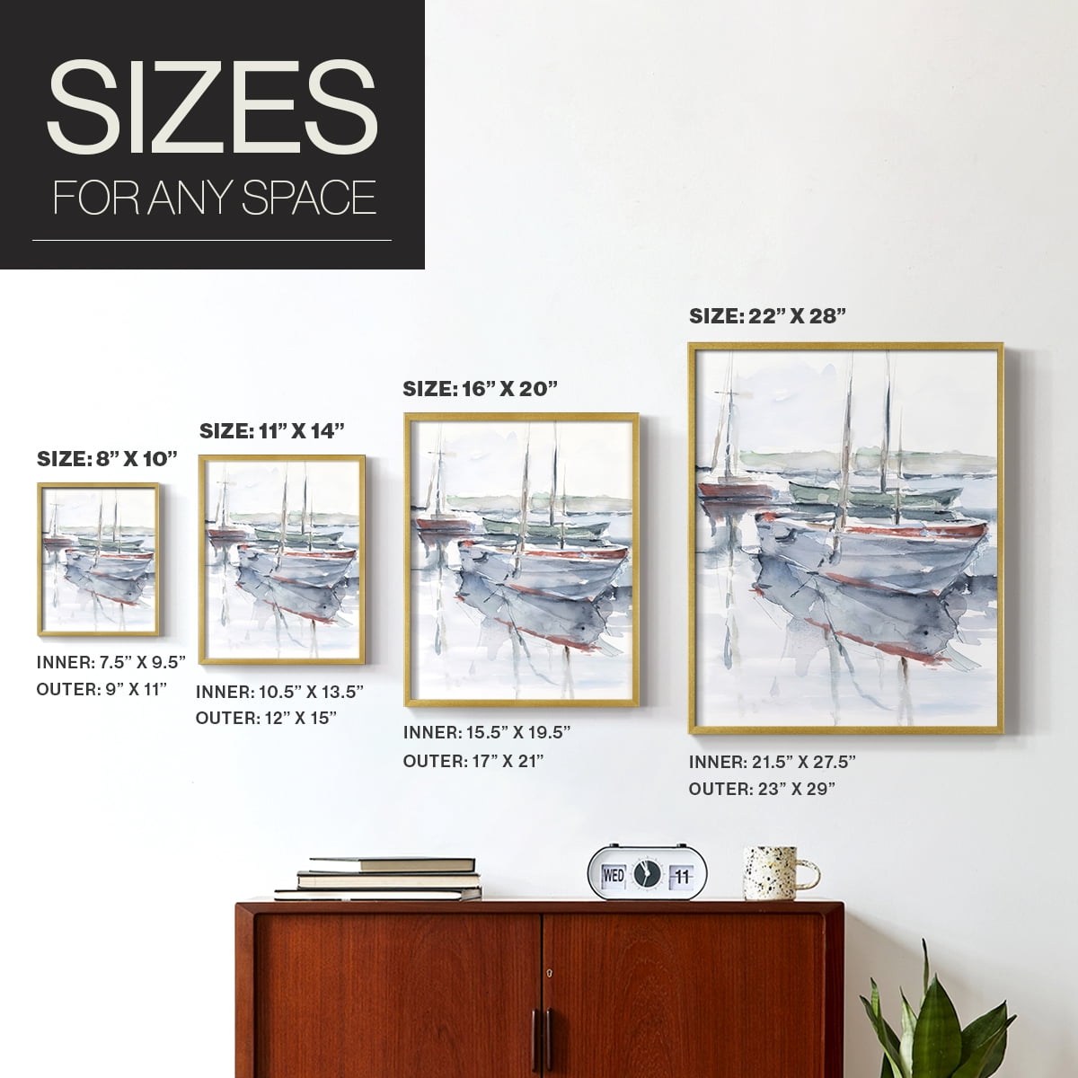 Watercolor Harbor Study I Framed Print in Gold Solid Wood 8 x 10 Framed Print